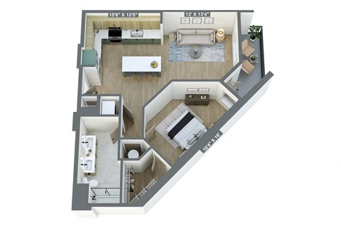 a 3d floor plan of a home with a bedroom and a living room